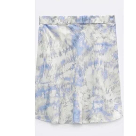 Zara Women's XS Purple Lilac Yellow White Tie Dye Mini Skirt Satin Viscose Silky - Picture 2 of 15